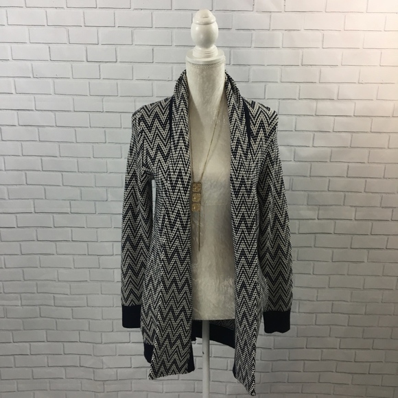 Merino Wool Blend Black and Cream Open Cardigan - Picture 2 of 7